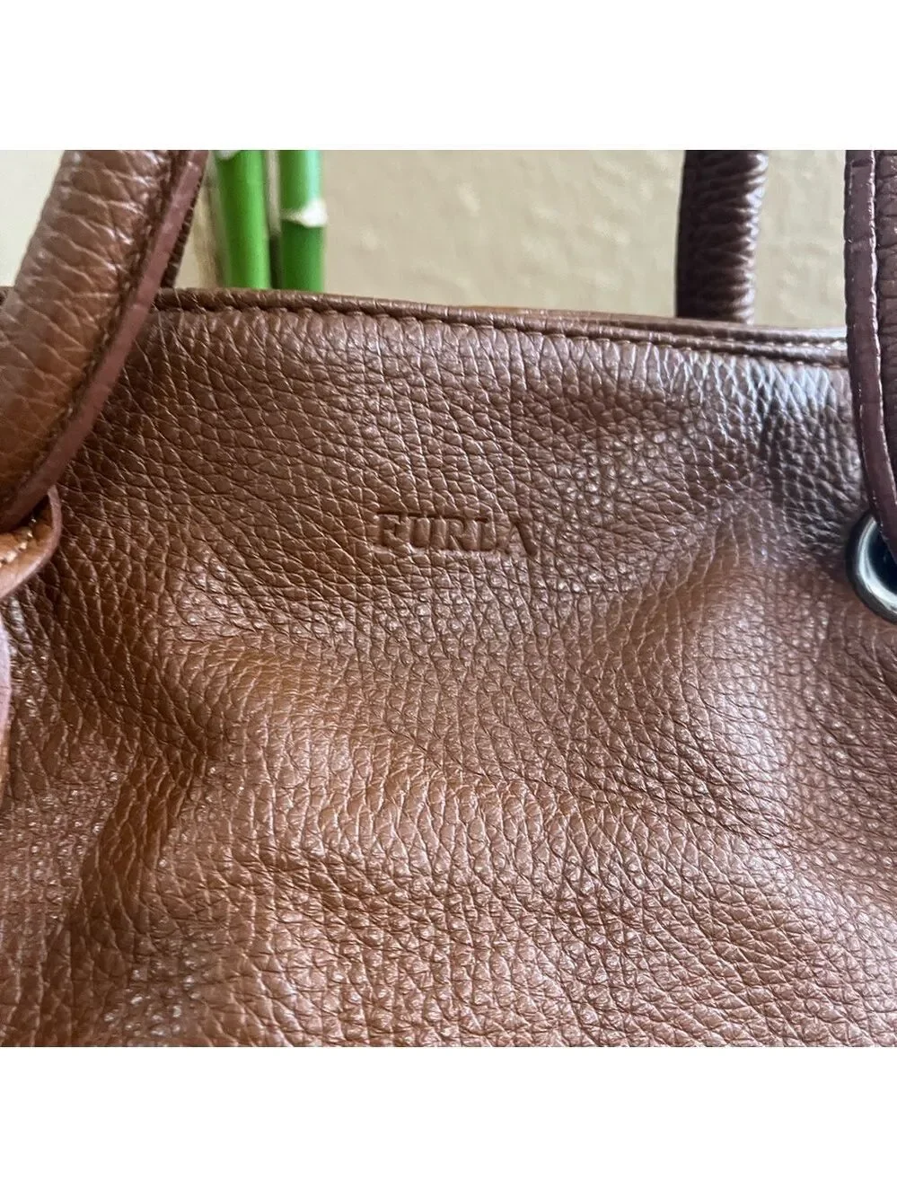 FURLA CAMEL COLORED PEBBLED LEATHER HANDBAG - Picture 3 of 16